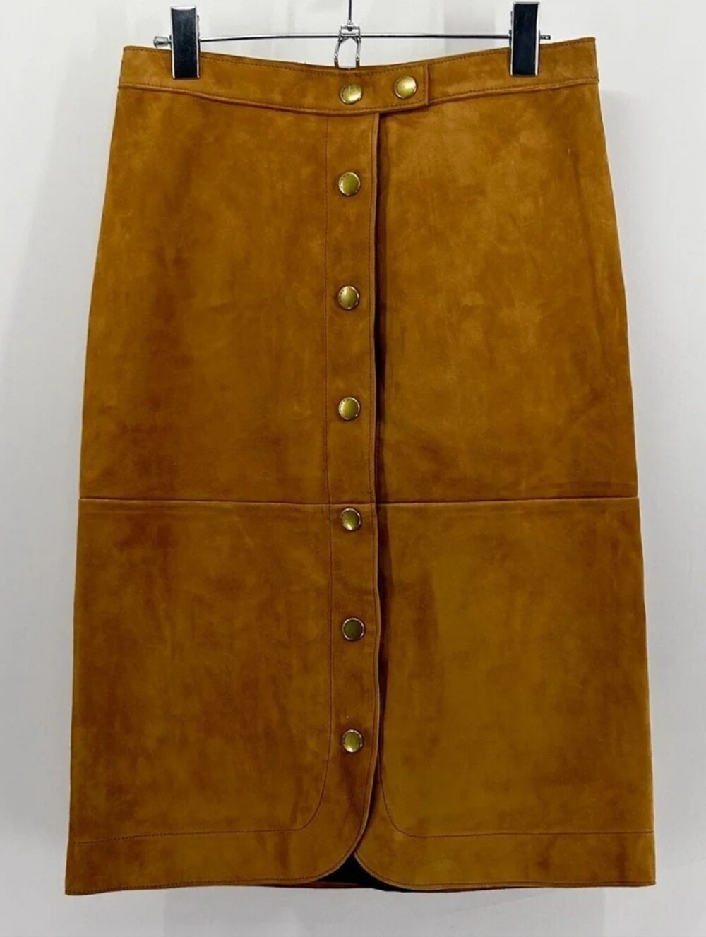 NWT Coach 1941 Canyon Tan Suede Button-Front Midi Skirt - Size 00 / XS